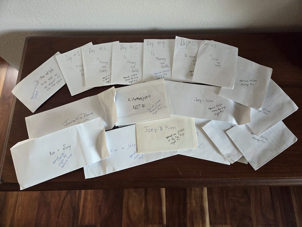 Letters for Kim and Joey When Hiking Kilimanjaro