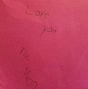 Post-It Note Saying, "Love You, The Moo"
