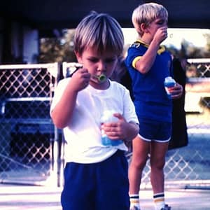 Joey and His Brother in Play Clothes, Blowing Bubbles