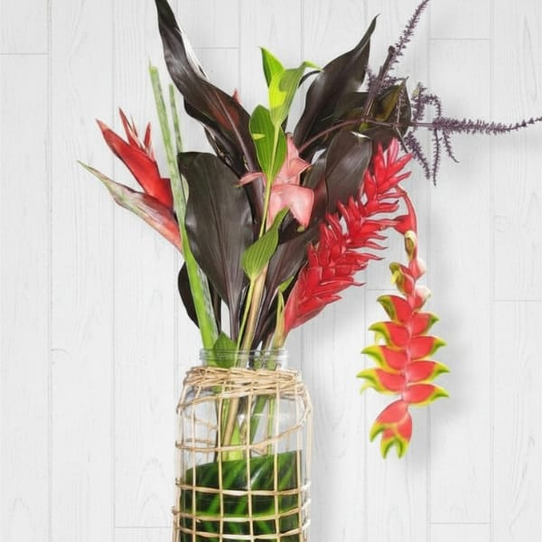 Flower Arrangement in Vase Using Tropical Plants