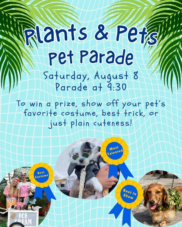 Kerby's Nursery Pet Parade on August 8, 2026 at Plants & Pets; Pictures of Past Blue Ribbon Winners
