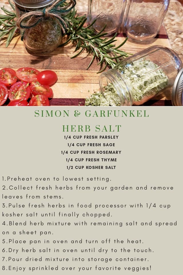 Simon & Garfunkel Herb Salt Recipe with Picture of Herbs and Tomatoes on a Cutting Board