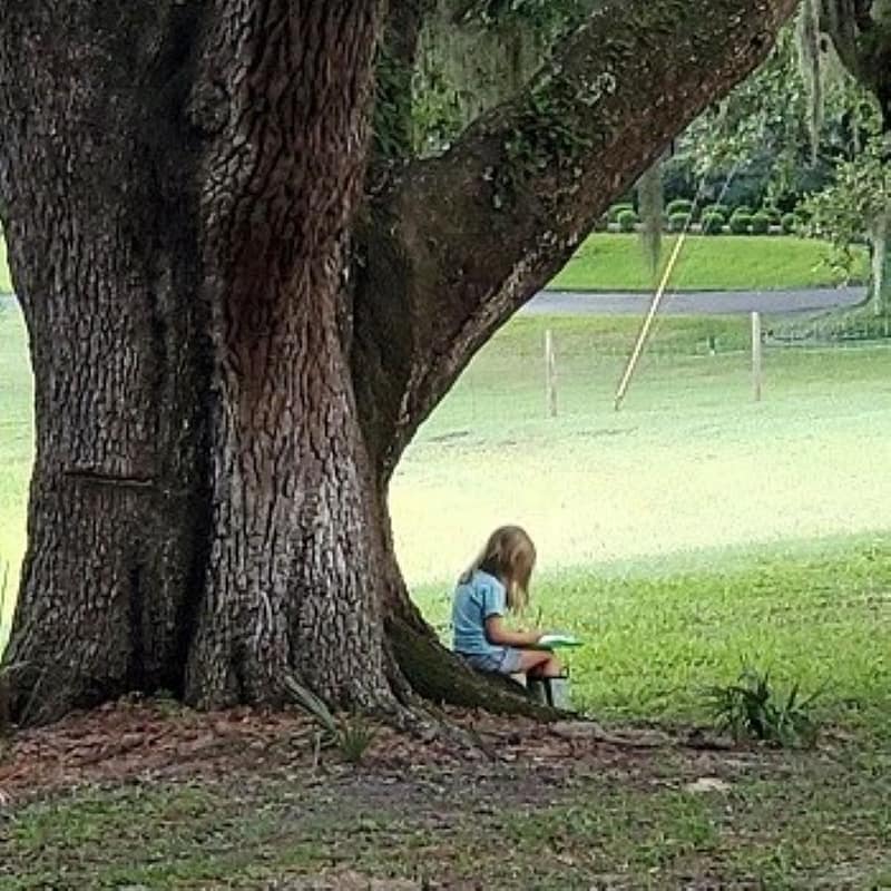 Maddy Writing Poetry Under a Tree