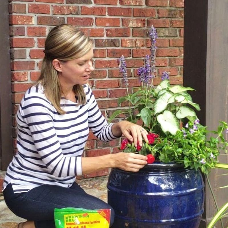 Woman Fertilizing Her Plants in a Pot
