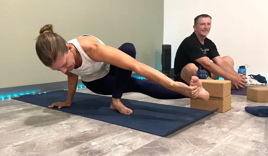 Kim Doing Baby Grasshopper Yoga Pose