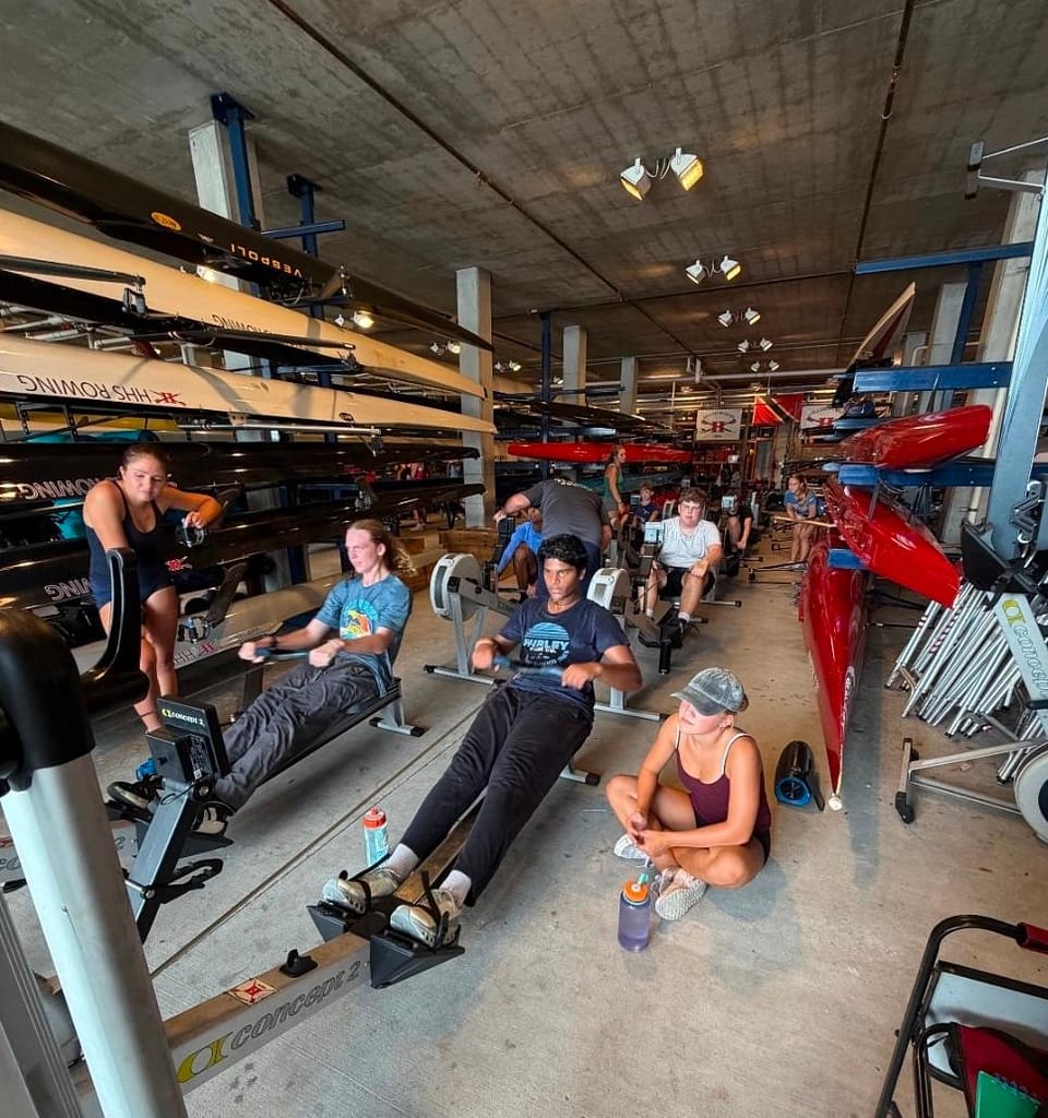 HHS Rowing Club on the ergs