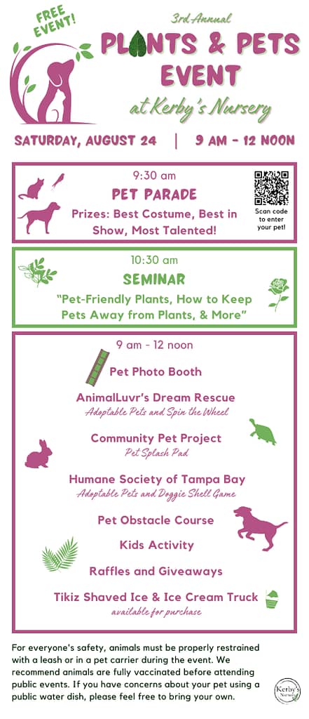 Kerby's Nursery Plants & Pets Event Information, August 24, 2024