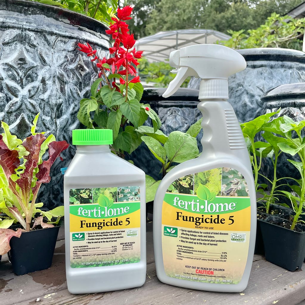 Fungicide 5 Bottles with Plants and Pots