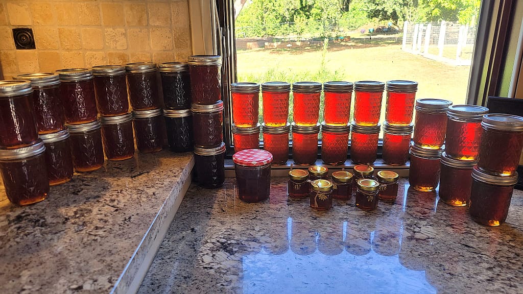 Jars of Honey on a Counter in Front of a Window