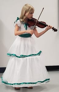 Girl (Abby) Dressed as Scarlett O'Hara for Halloween, Playing a Violin
