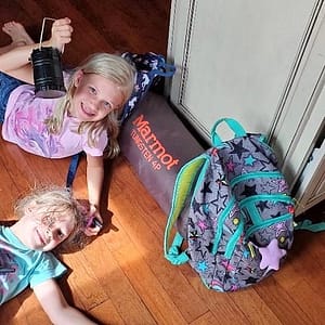 Maddy and Abby with Their Camping Supplies