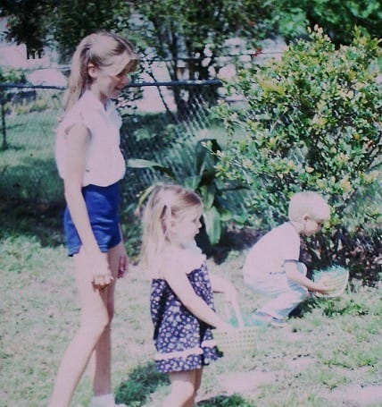 Little Children (Joey and His Sister) Hunting for Easter Eggs with Their Mom