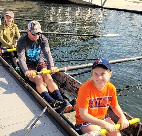 Joey, Maddy, and Abby (Dad and 2 Daughters) Preparing to Row a Boat