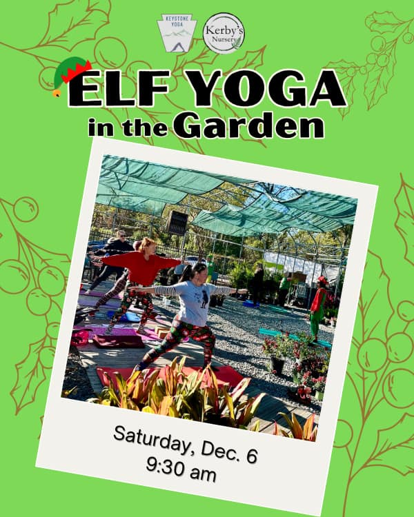 Elf Yoga in the Garden at Kerby's Nursery on December 6, 2025