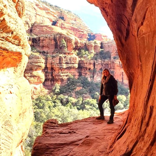 Kim in the Mouth of Subway Cave, Sedona, AZ