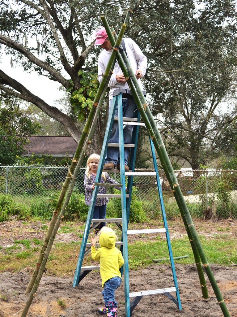 Father and Little Girls (Joey, Abby and Maddy) Building a Garden