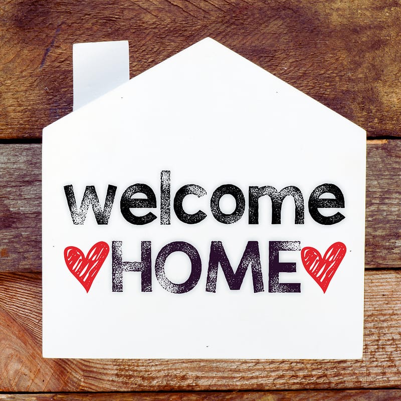 Welcome Home Sign Shaped Like a House