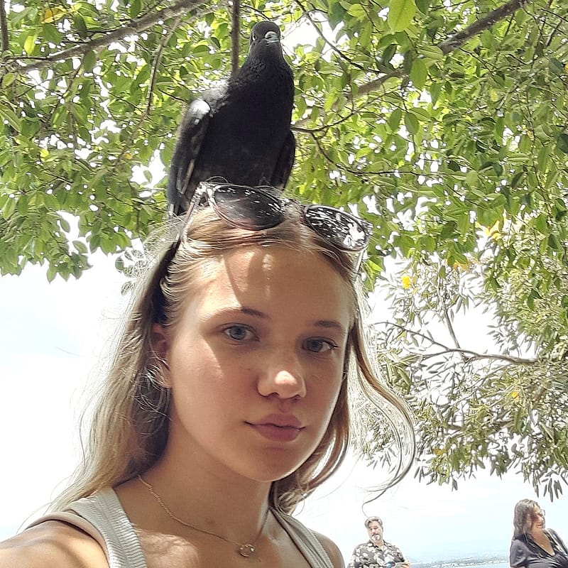 Girl with Pigeon on Her Head