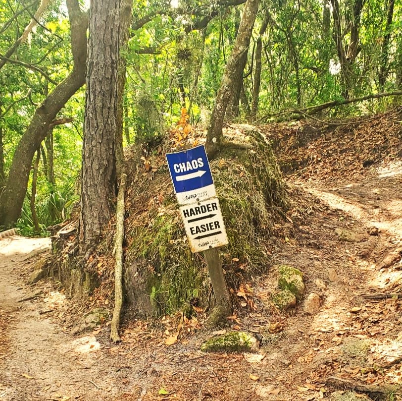 Sign for Chaos, Mountain Bike Trail