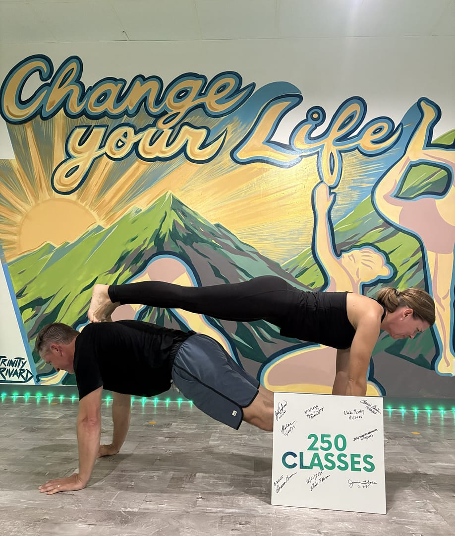 Joey and Kim Doing Yoga Poses for Their 250th Yoga Class