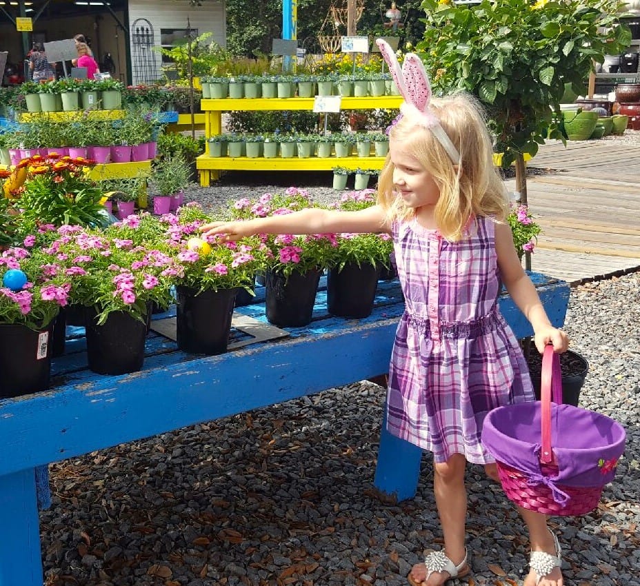 Little Girl (Abby) Finding Easter Eggs at Kerby's Nursery