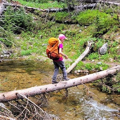 Abby Crossing a Log