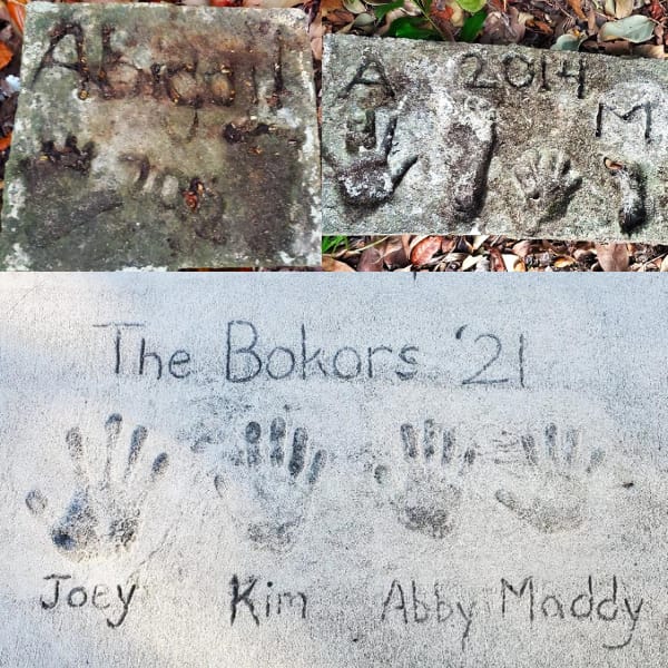 Stones with Abby's/Abby and Maddy's hand and footprints, Bokors' handprints
