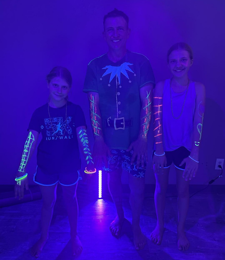 Girls (Abby and Maddy) with Their Dad (Joey) in Glow-in-the-Dark Paint